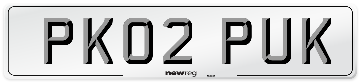 PK02 PUK Number Plate from New Reg